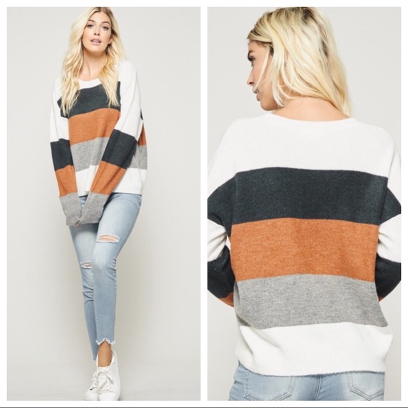 ANDREA-Broad Stripe Crew Neck Pullover Sweater - Picture 9 of 11